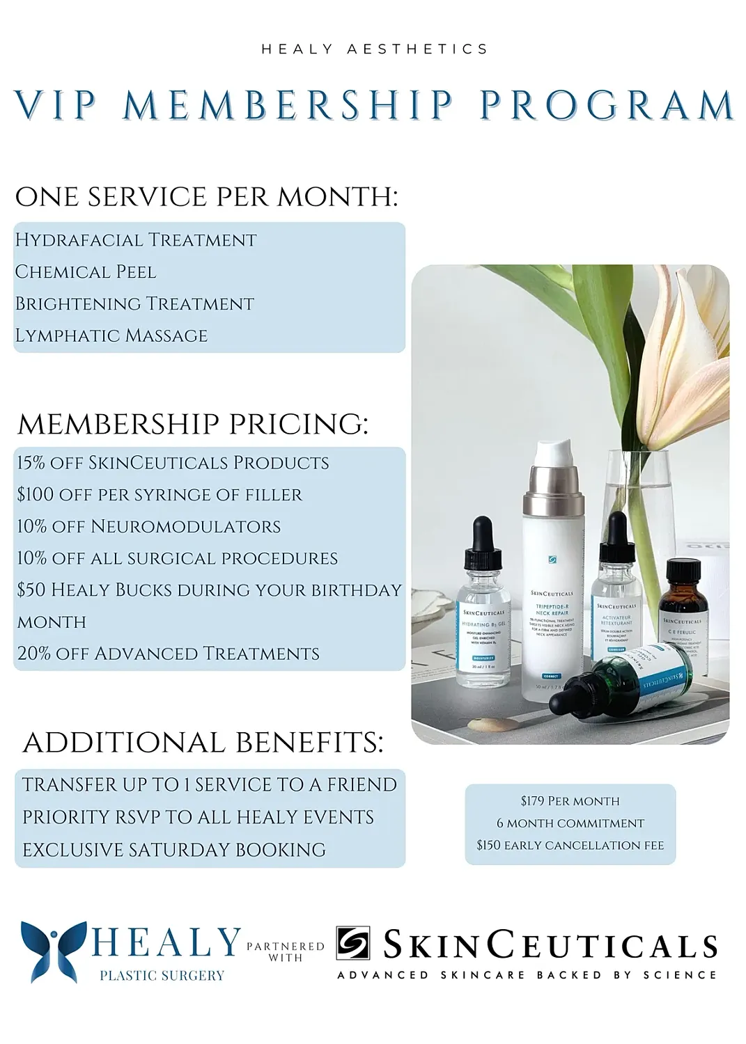 VIP membership program details for Healy Aesthetics.